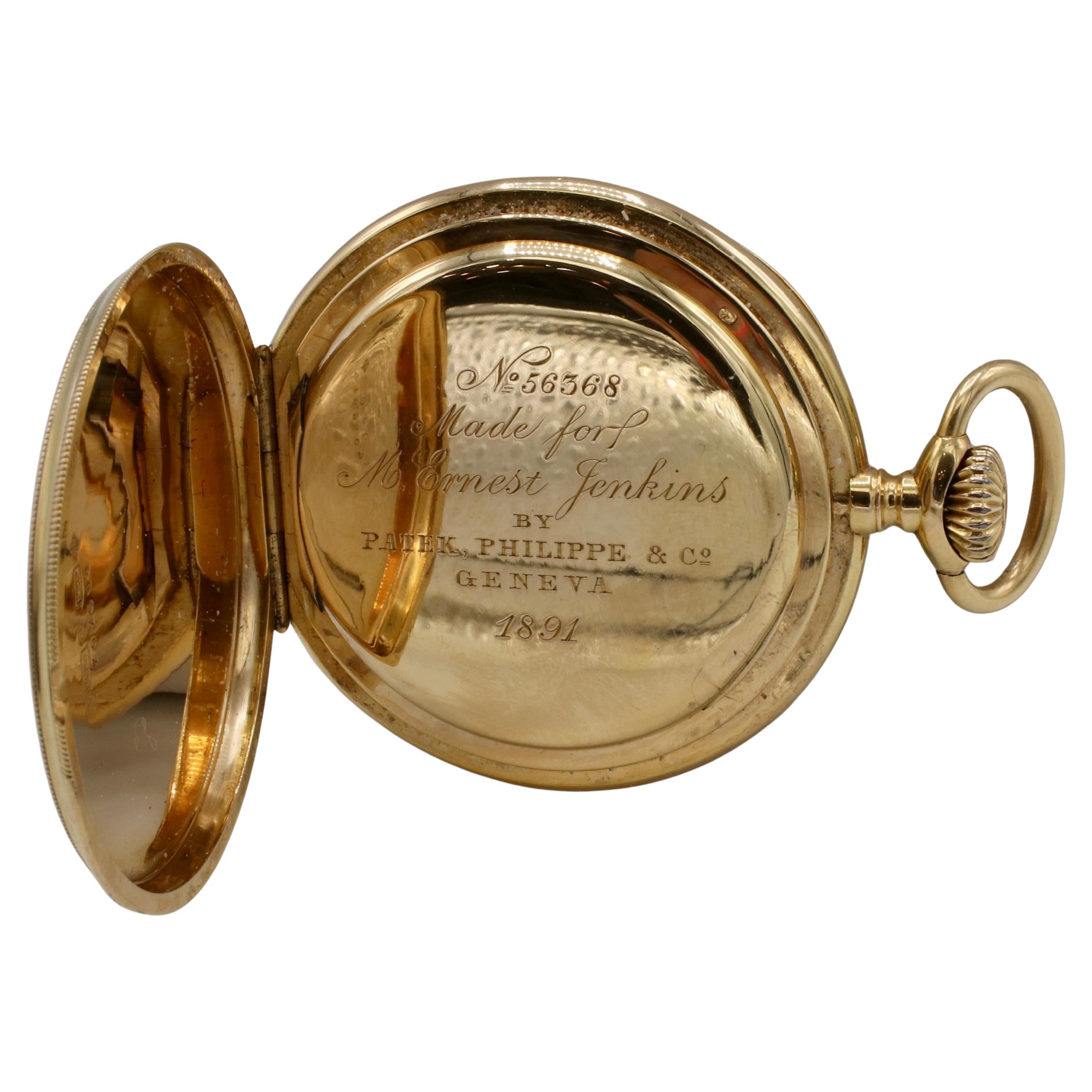 Patek Philippe Savonnette Pocket Watch Triple Signed 18 Karat Yellow Gold 1891 In Excellent Condition For Sale In  Baltimore, MD