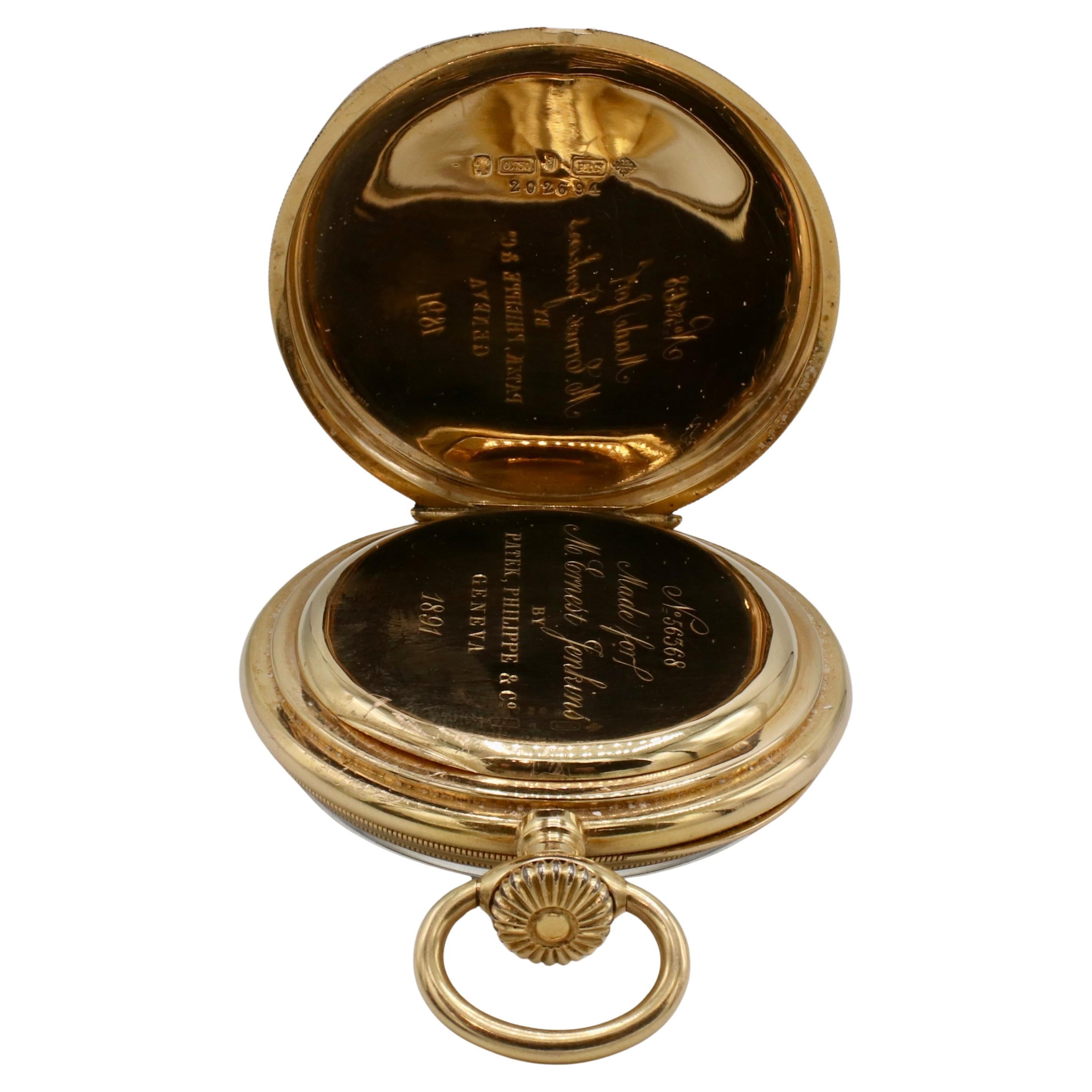 Women's or Men's Patek Philippe Savonnette Pocket Watch Triple Signed 18 Karat Yellow Gold 1891 For Sale