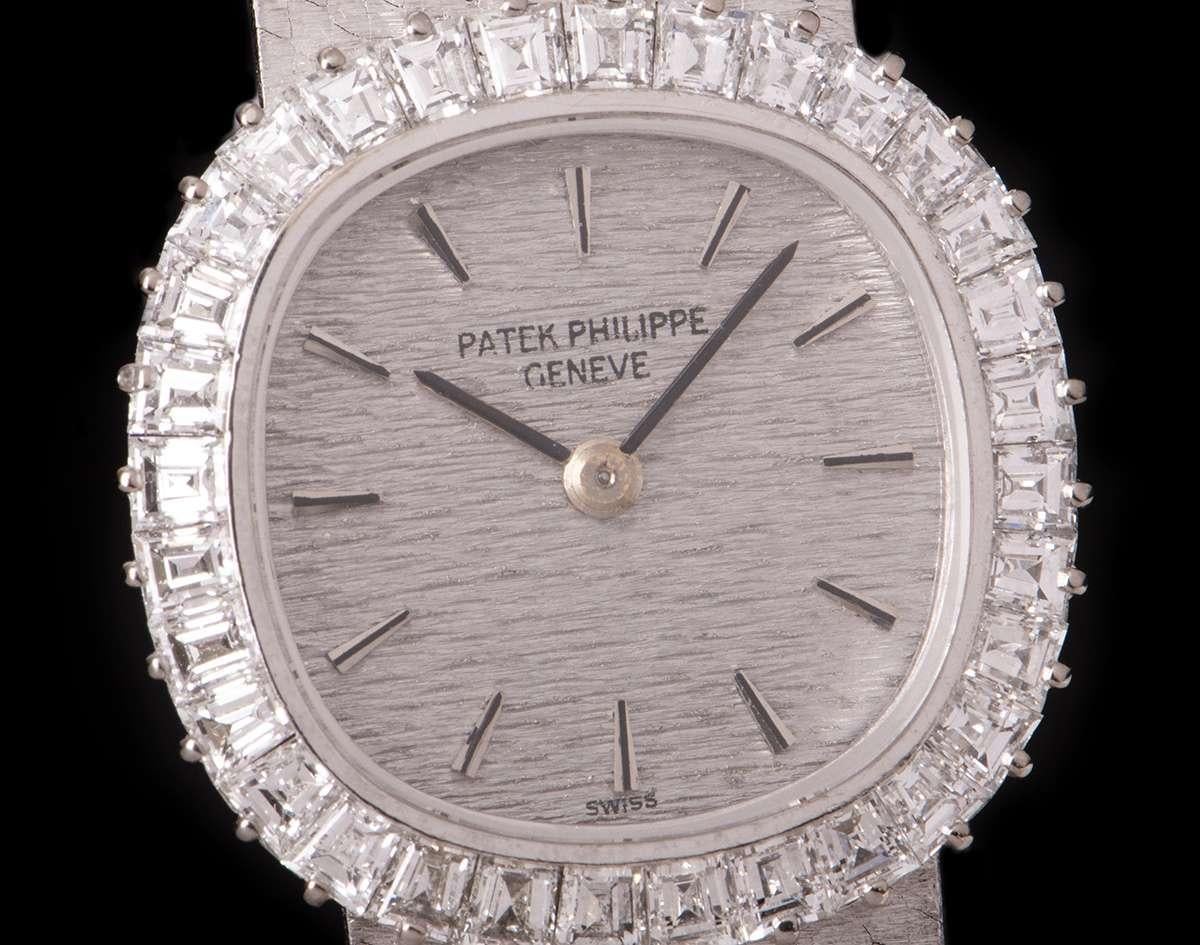 Patek Philippe Silver Dial Diamond Set 3395/1 White Gold Cocktail Wristwatch In Good Condition In London, GB