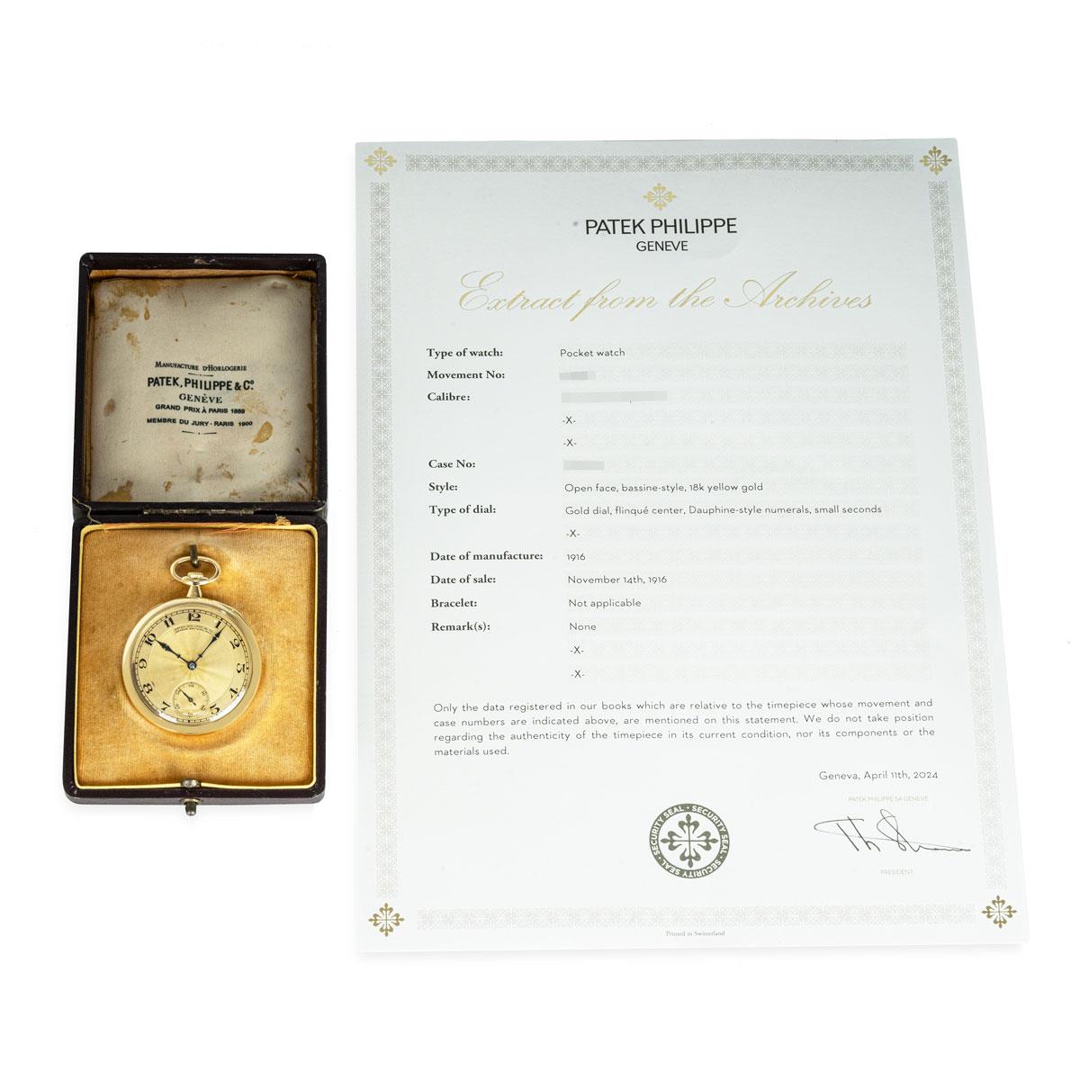 Patek Philippe Slim Yellow Gold Open Face Pocket Watch C1916 5
