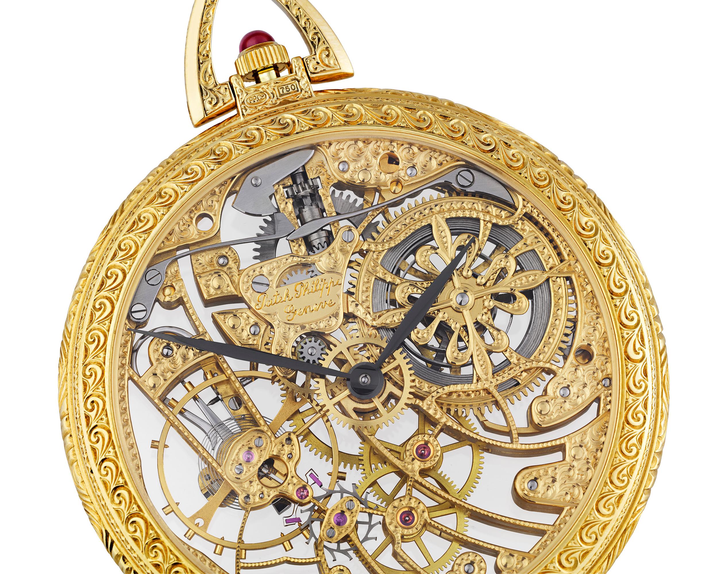 The perfect marriage of precision timekeeping and aesthetic appeal, this ref. 894 skeletonized pocket watch by Patek Philippe is in a class all its own. Known as the Squelette, French for “skeleton,