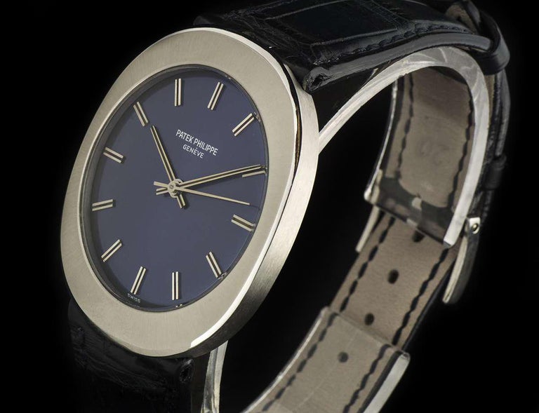 Patek Philippe Stainless Steel Blue Dial Oval Case Automatic Wristwatch Ref  3580 at 1stDibs | patek 3580, patek philippe 3580