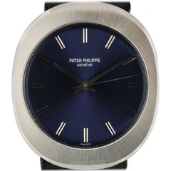 Patek Philippe Stainless Steel Blue Dial Oval Case Automatic Wristwatch Ref 3580