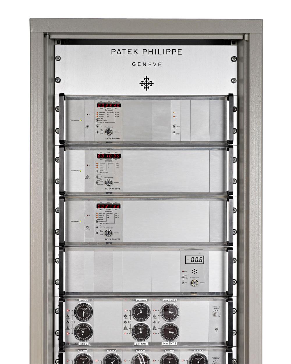This rare nine-module time tower by Patek Philippe of Geneva represents the most state of the art master timing systems of its day. Part of the highly regarded and technologically advanced Patek Philippe Electronic Clock System, this master clock