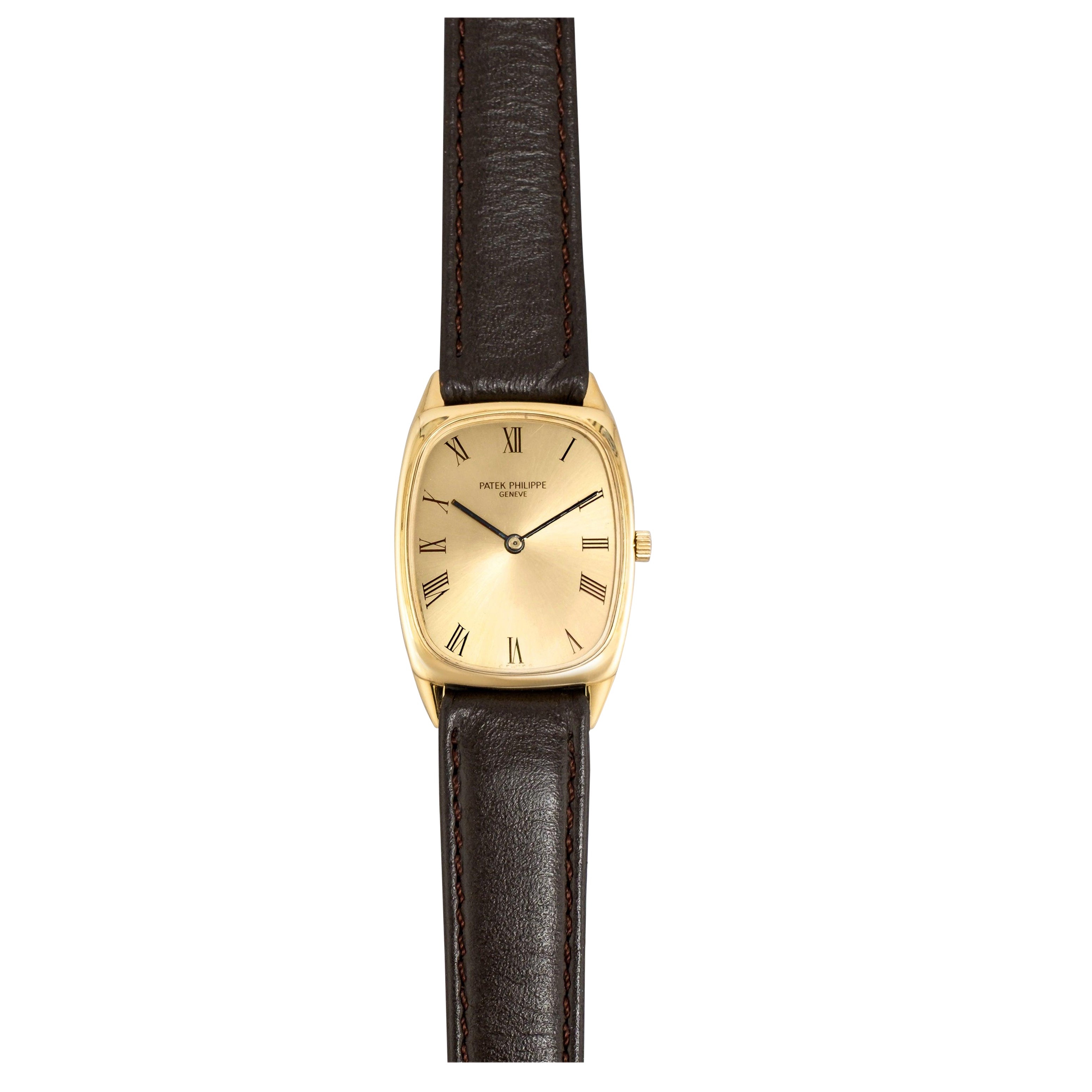 Patek Philippe Tank Black Roman Dial Watch in 18K Yellow Gold, 1970s