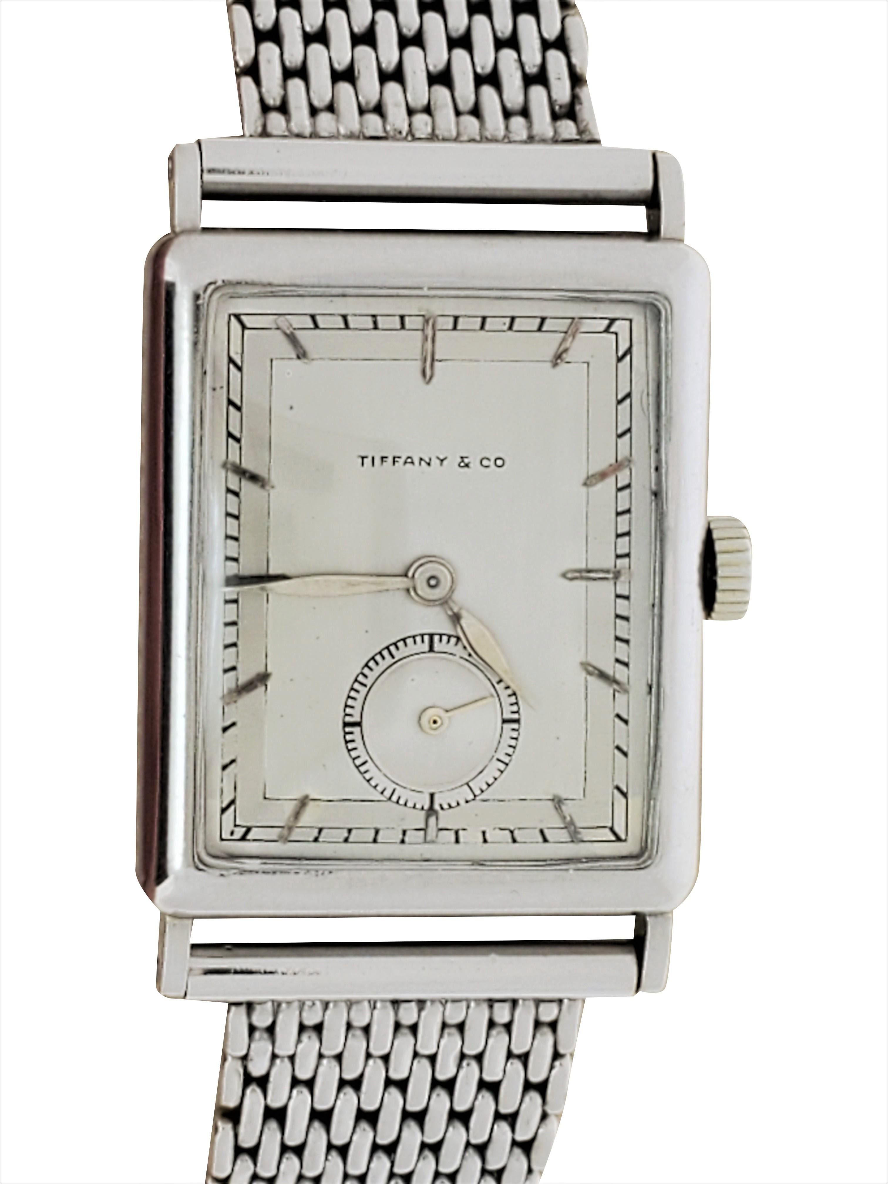 Patek Philippe Tiffany  Early Platinum Art Deco Tank style watch,  Circa 1930's In Excellent Condition For Sale In Santa Monica, CA