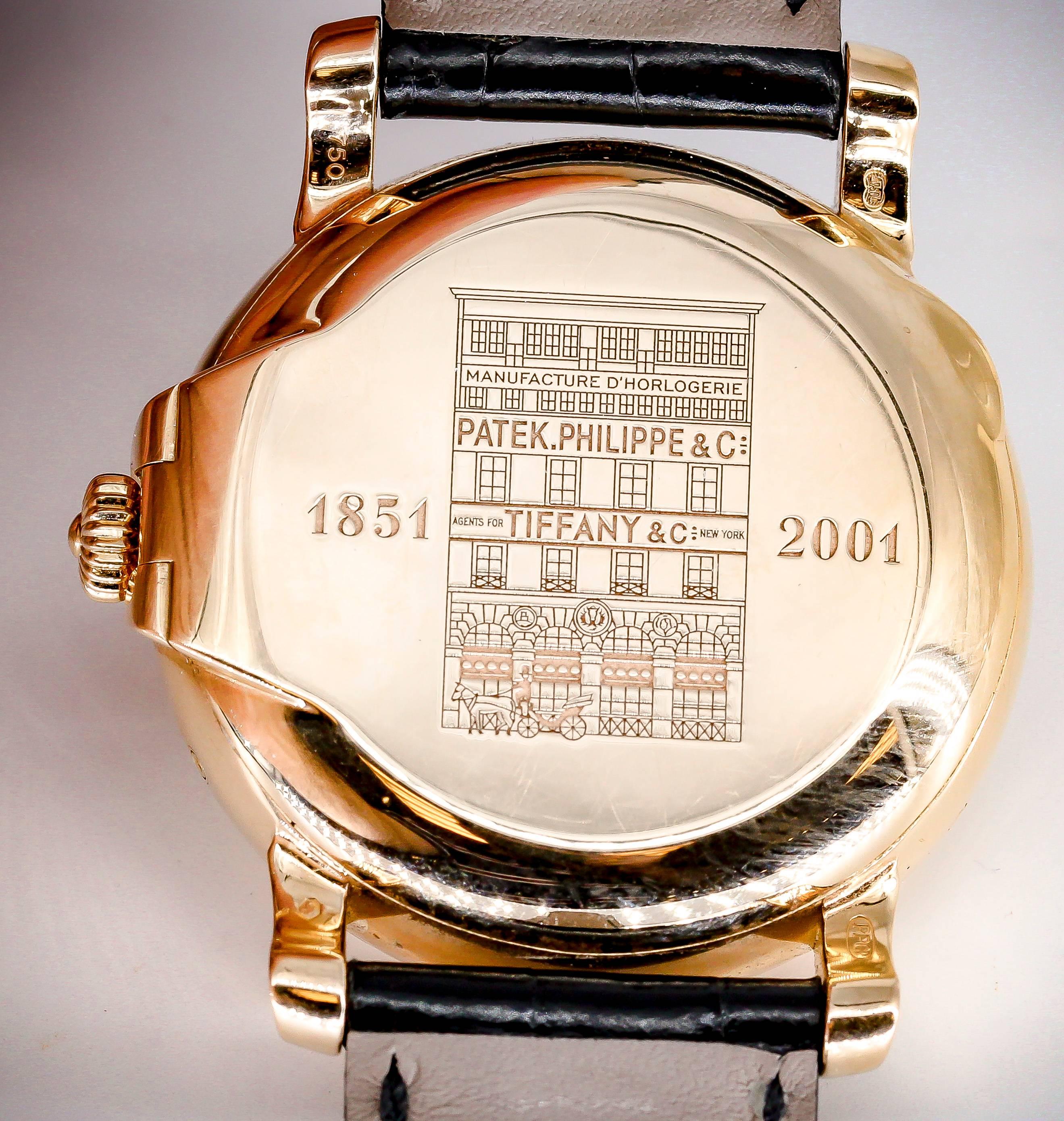 Patek Philippe Tiffany & Co. Rose Gold T150 Moonphase Automatic Wristwatch In Excellent Condition In New York City, NY