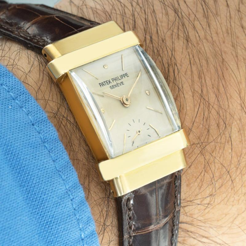 Men's Patek Philippe Top Hat Vintage Yellow Gold Silver Dial 1450 Watch