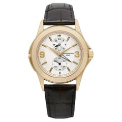 Patek Philippe Travel Time 18k Yellow Gold Silver Dial Men Hand Wind Watch 5134J