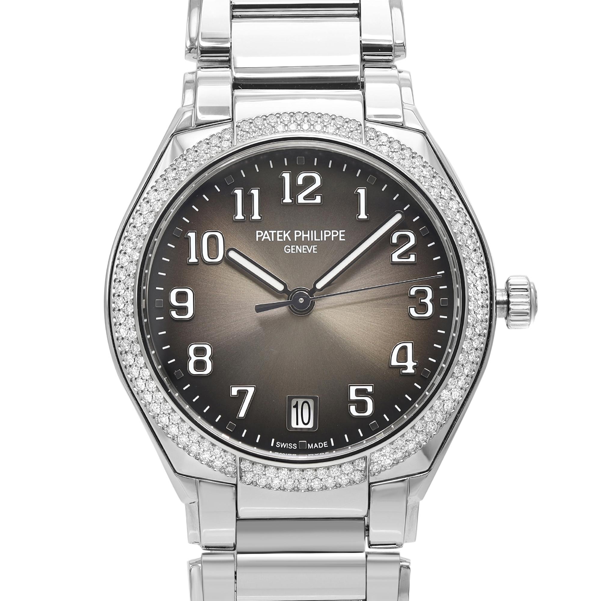 Brand new Patek Philippe Twenty 4 36mm Steel Gray Dial Ladies Watch 7300/1200A-010. This Beautiful Timepiece is Powered by an Automatic (Mechanical) Movement and Features: Round Stainless Steel Case and Bracelet. Stainless steel bezel set with 160