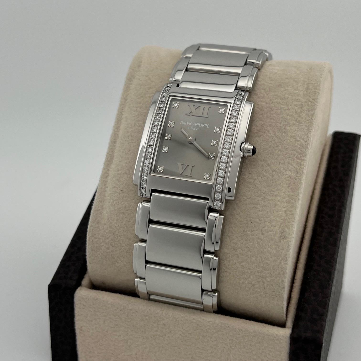 Patek Philippe Twenty 4 4910/10A-010 25mm Esfera Gris Bisel Diamante Papeles en venta 6