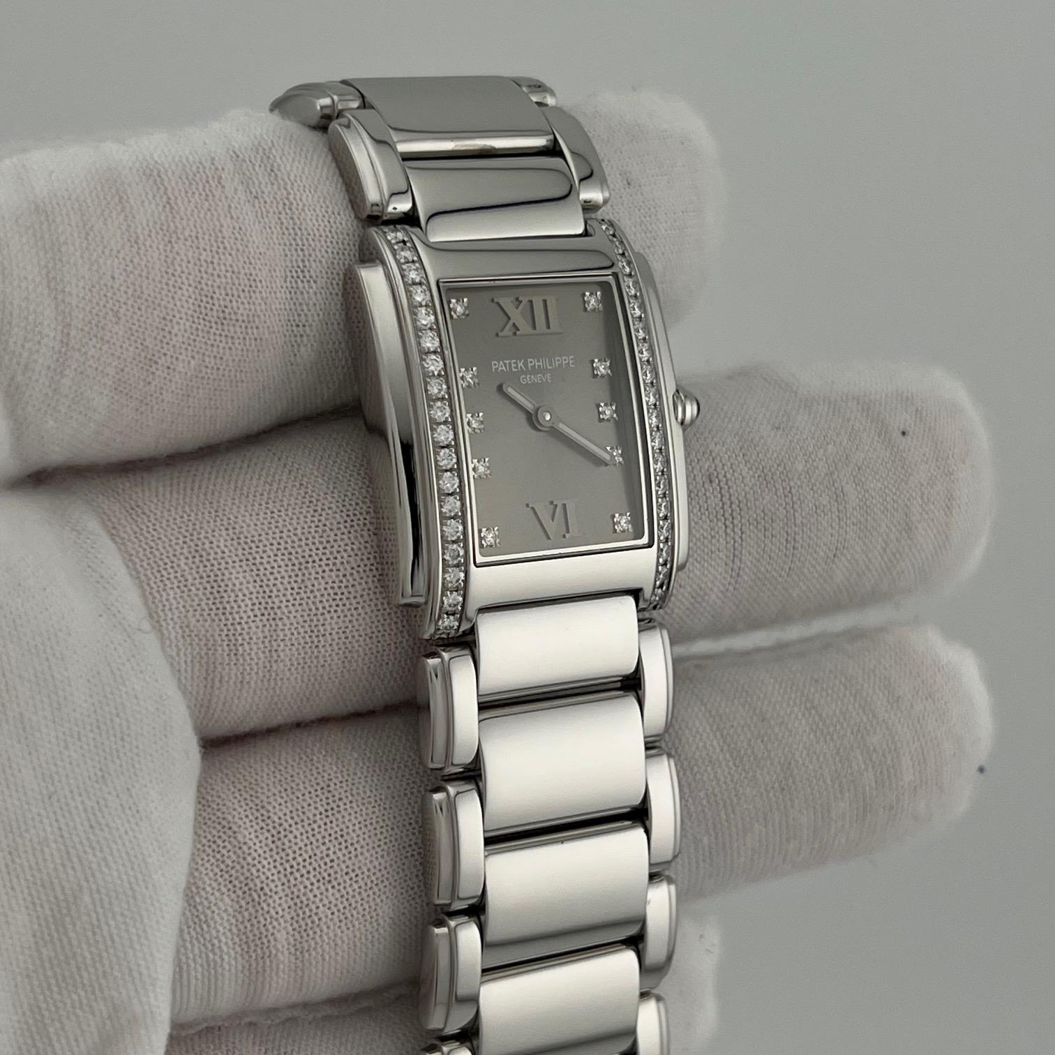 Patek Philippe Twenty 4 4910/10A-010 25mm Esfera Gris Bisel Diamante Papeles en Bueno estado para la venta en San Diego, CA