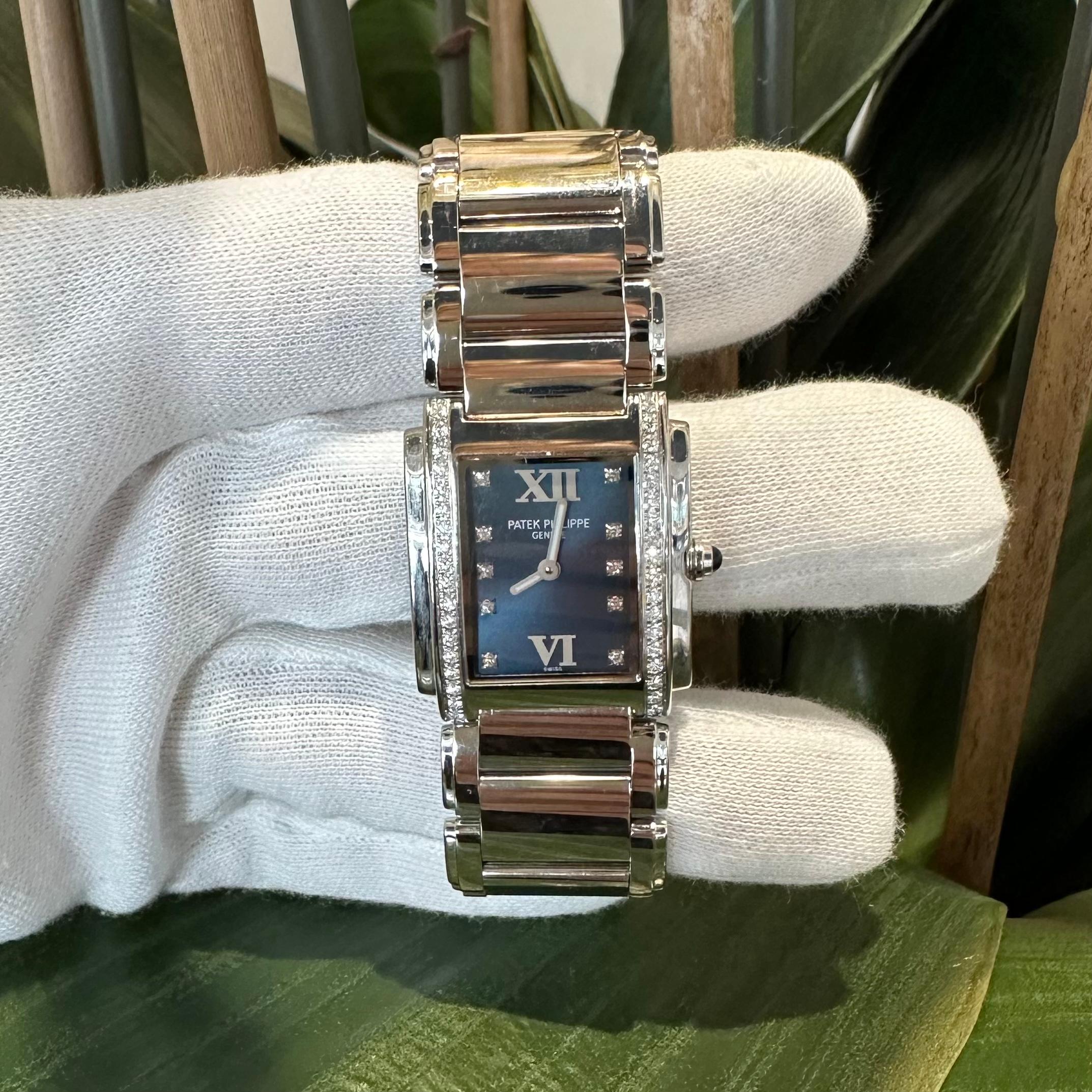 Modern Patek Philippe Twenty-4 4910/10A in Stainless Steel Blue Diamond Dial Watch For Sale