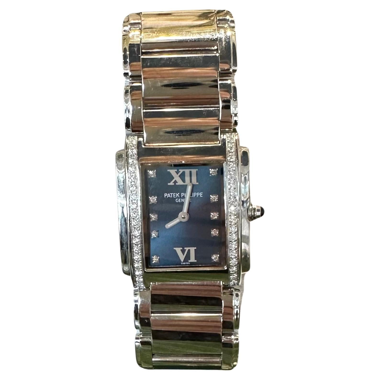 Patek Philippe Twenty-4 4910/10A in Stainless Steel Blue Diamond Dial Watch For Sale