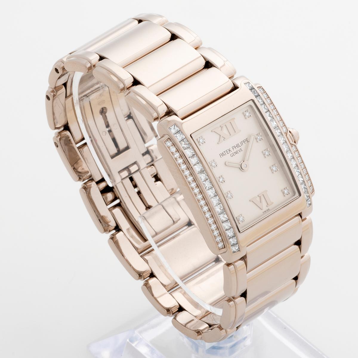 Patek Philippe Twenty-4 4910/20G, Diamonds Bezel, 18ct White Gold, Box & Papers. In Excellent Condition In Canterbury, England