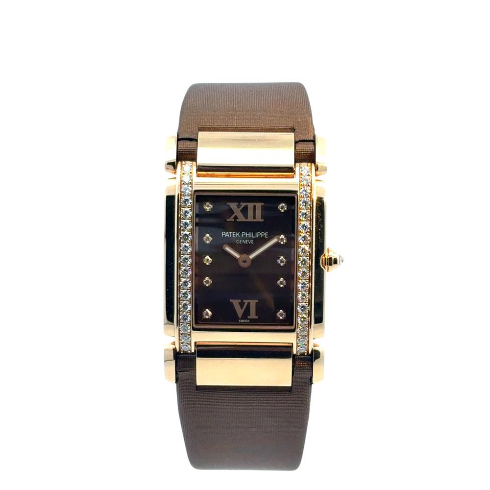 Patek Philippe Twenty-4 4920R-001 Montre chocolat en or rose 18 carats avec lunette en diamants en vente 10
