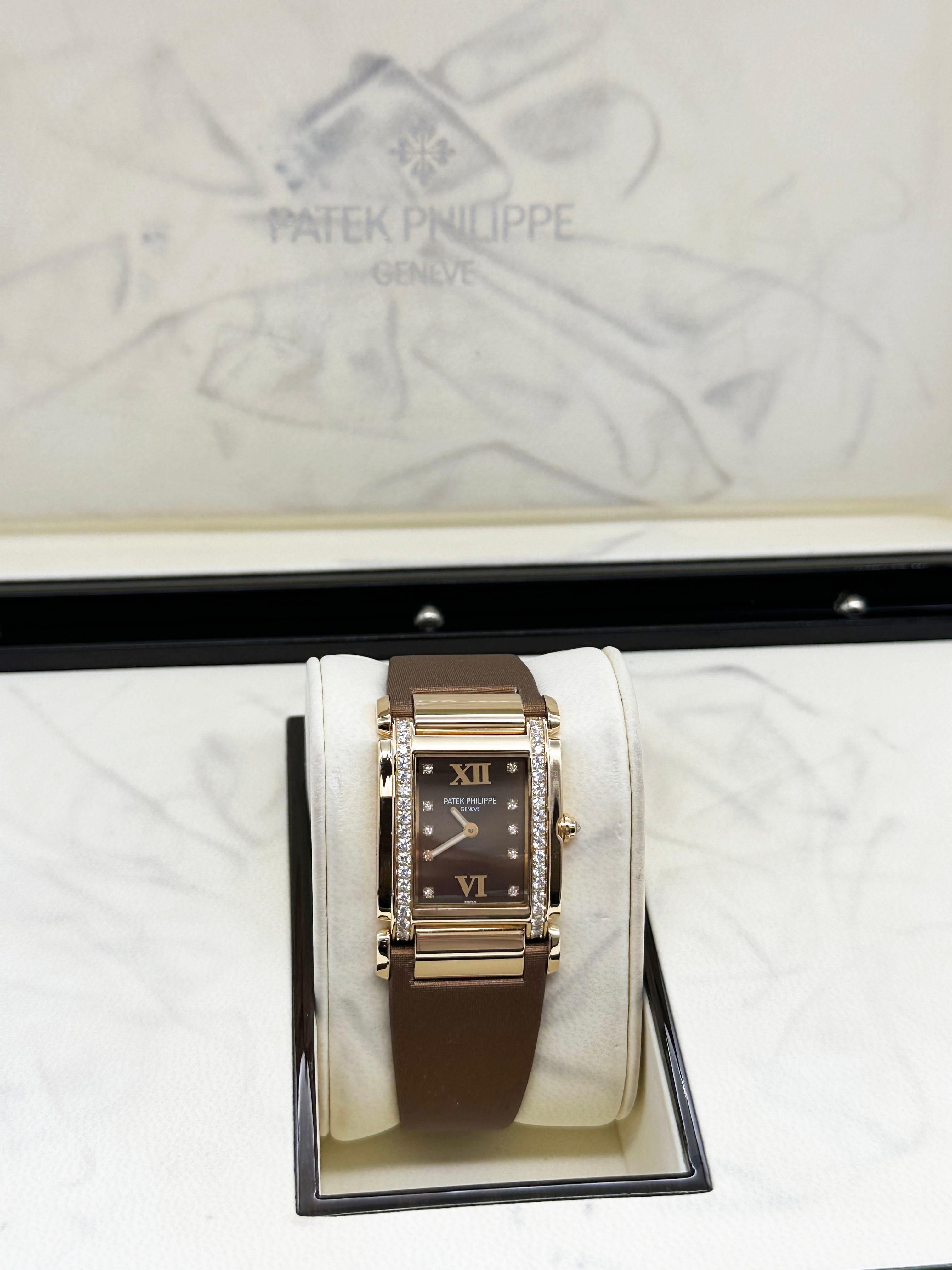 Patek Philippe Twenty 4 4920R-001 Diamant-Lünette Schokoladen-Zifferblatt 18K Roségold Damen im Angebot