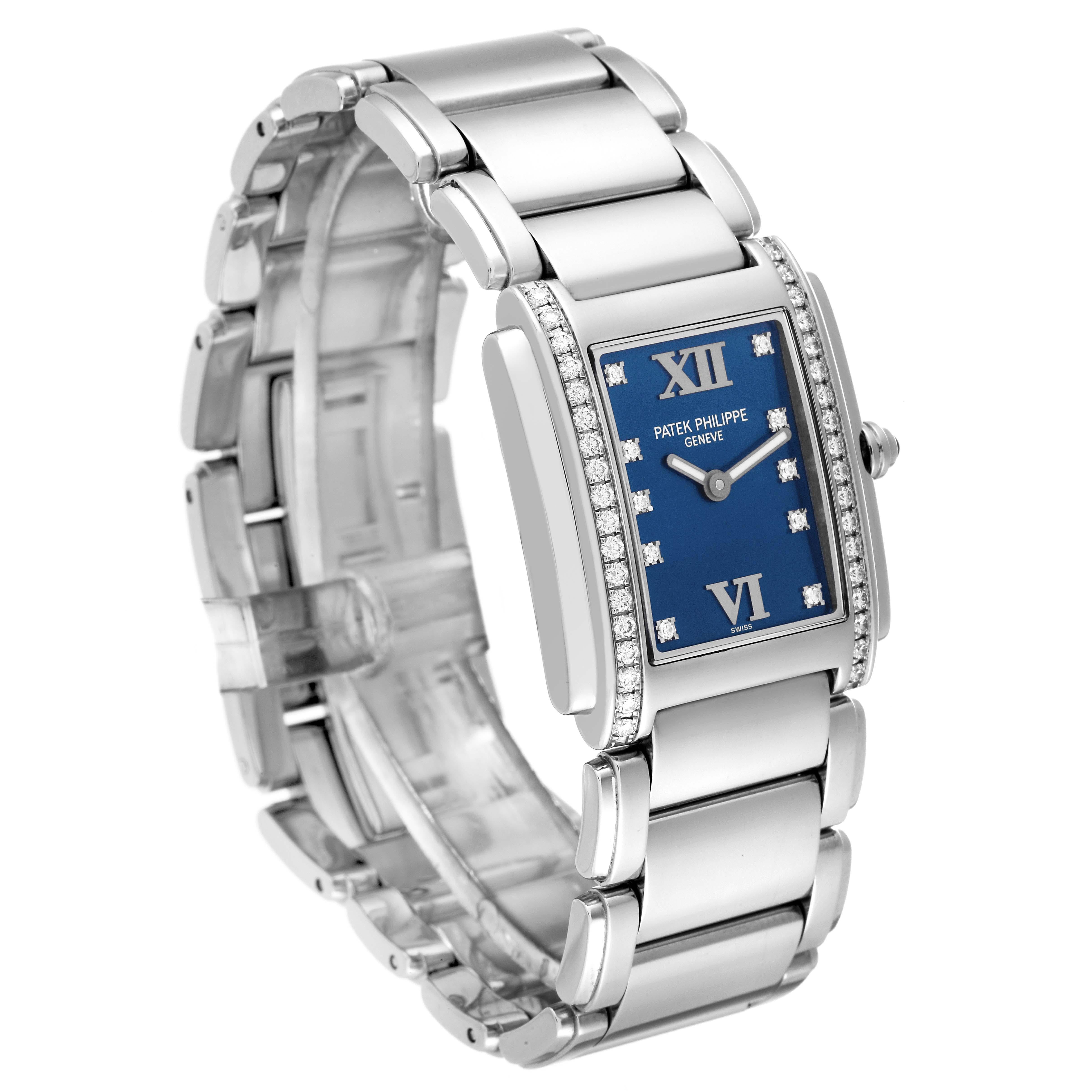 Patek Philippe Twenty-4 Blue Dial Steel Diamond Ladies Watch 4910 In Excellent Condition In Atlanta, GA
