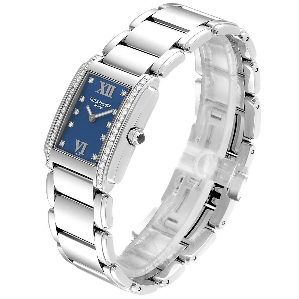 Brilliant Cut Patek Philippe Twenty-4 Blue Dial Steel Diamond Ladies Watch 4910