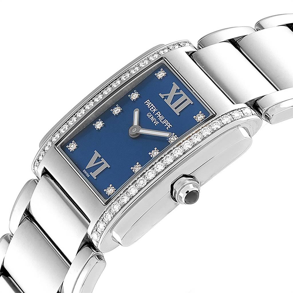 Patek Philippe Twenty-4 Blue Dial Steel Diamond Ladies Watch 4910 In Excellent Condition In Atlanta, GA