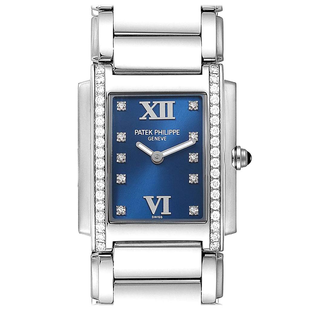 Patek Philippe Twenty-4 Blue Dial Steel Diamond Ladies Watch 4910