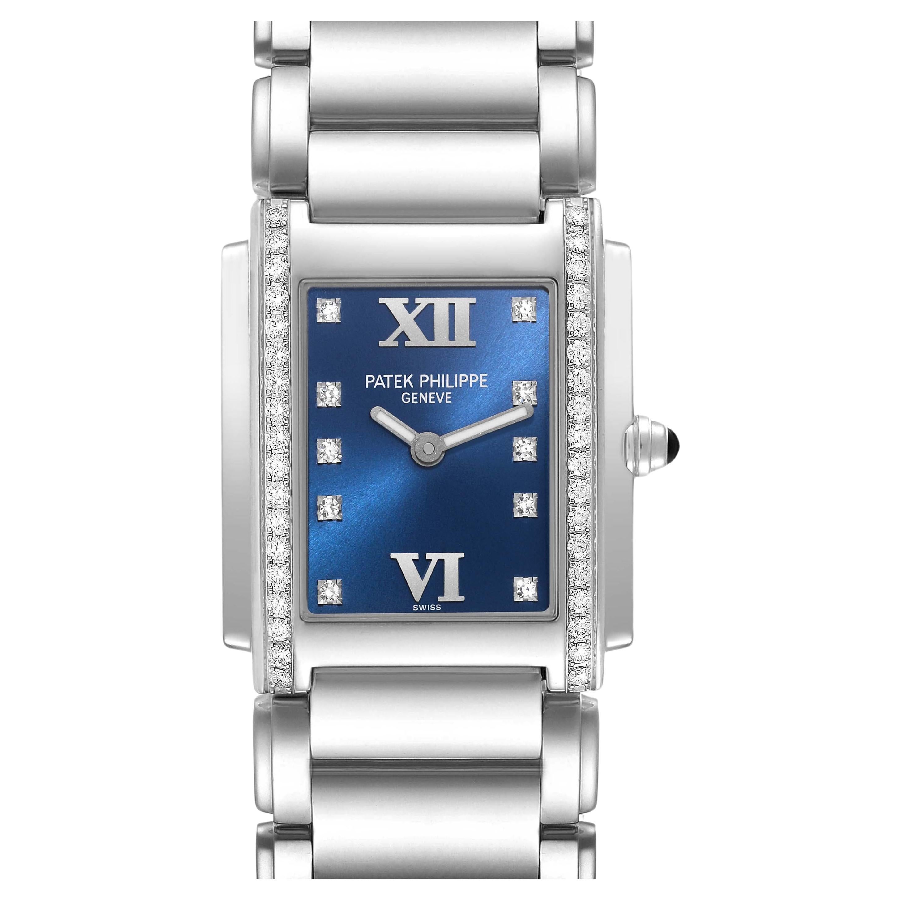 Patek Philippe Twenty-4 Blue Dial Steel Diamond Ladies Watch 4910