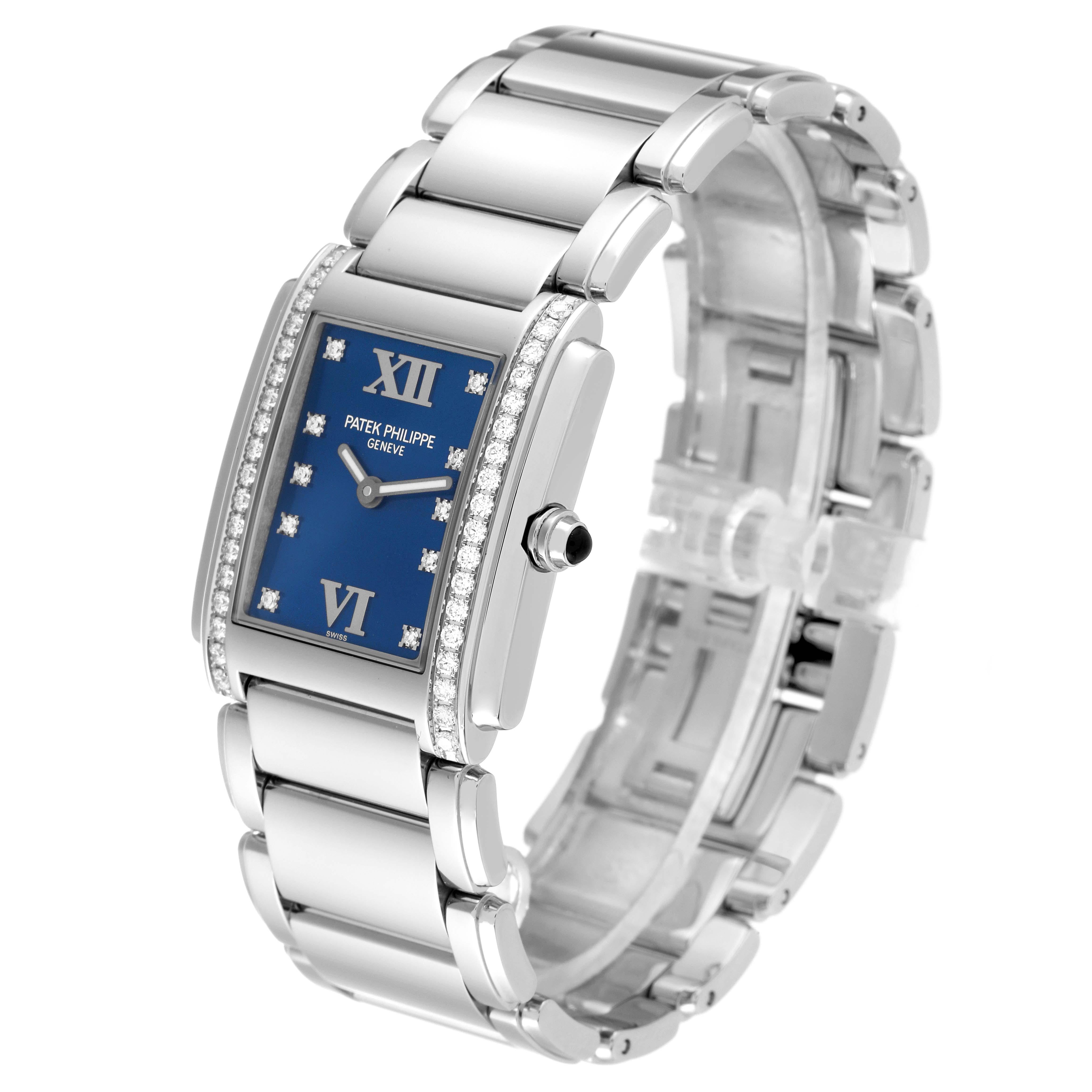 Women's Patek Philippe Twenty-4 Blue Dial Steel Diamond Ladies Watch 4910 Papers