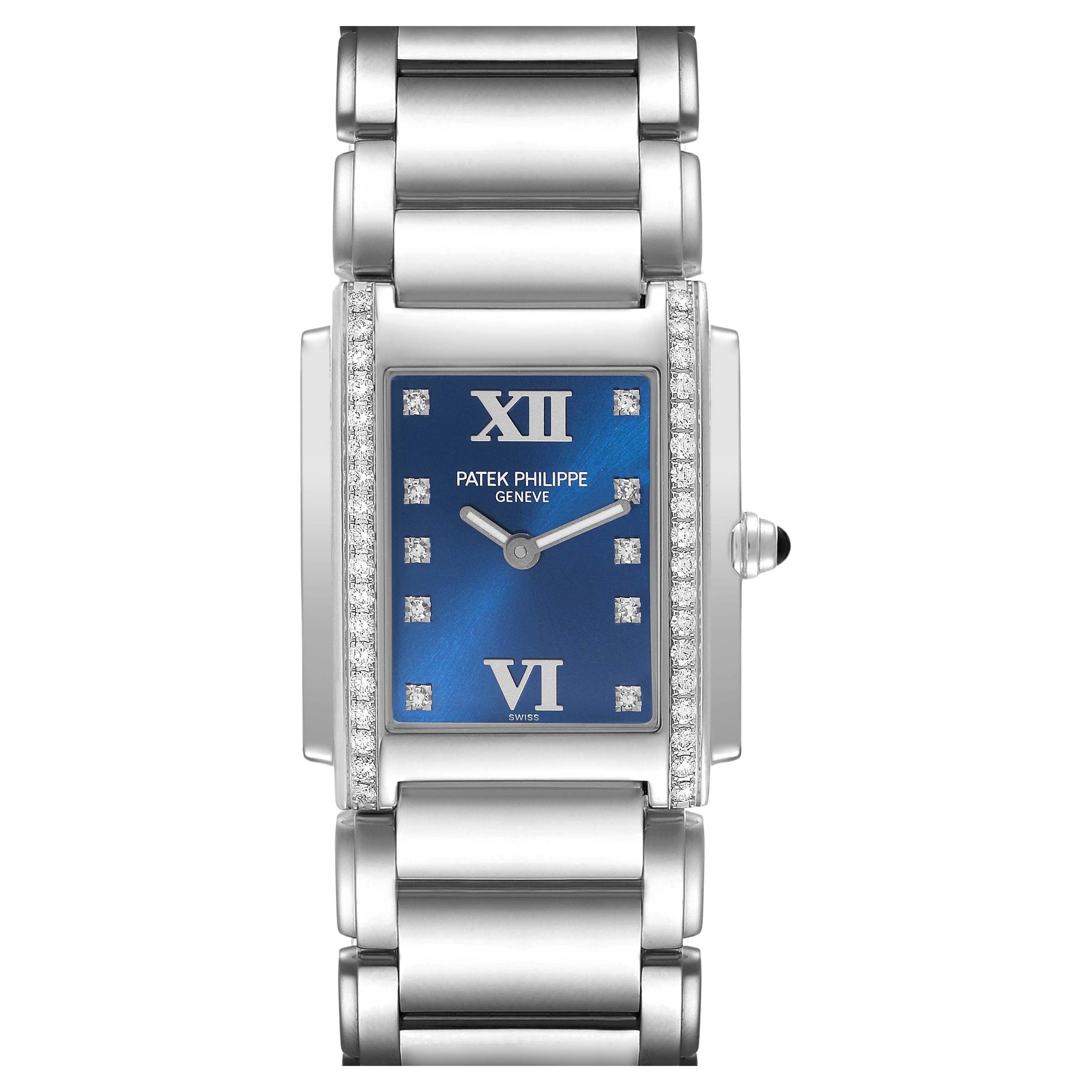 Patek Philippe Twenty-4 Blue Dial Steel Diamond Ladies Watch 4910 Papers