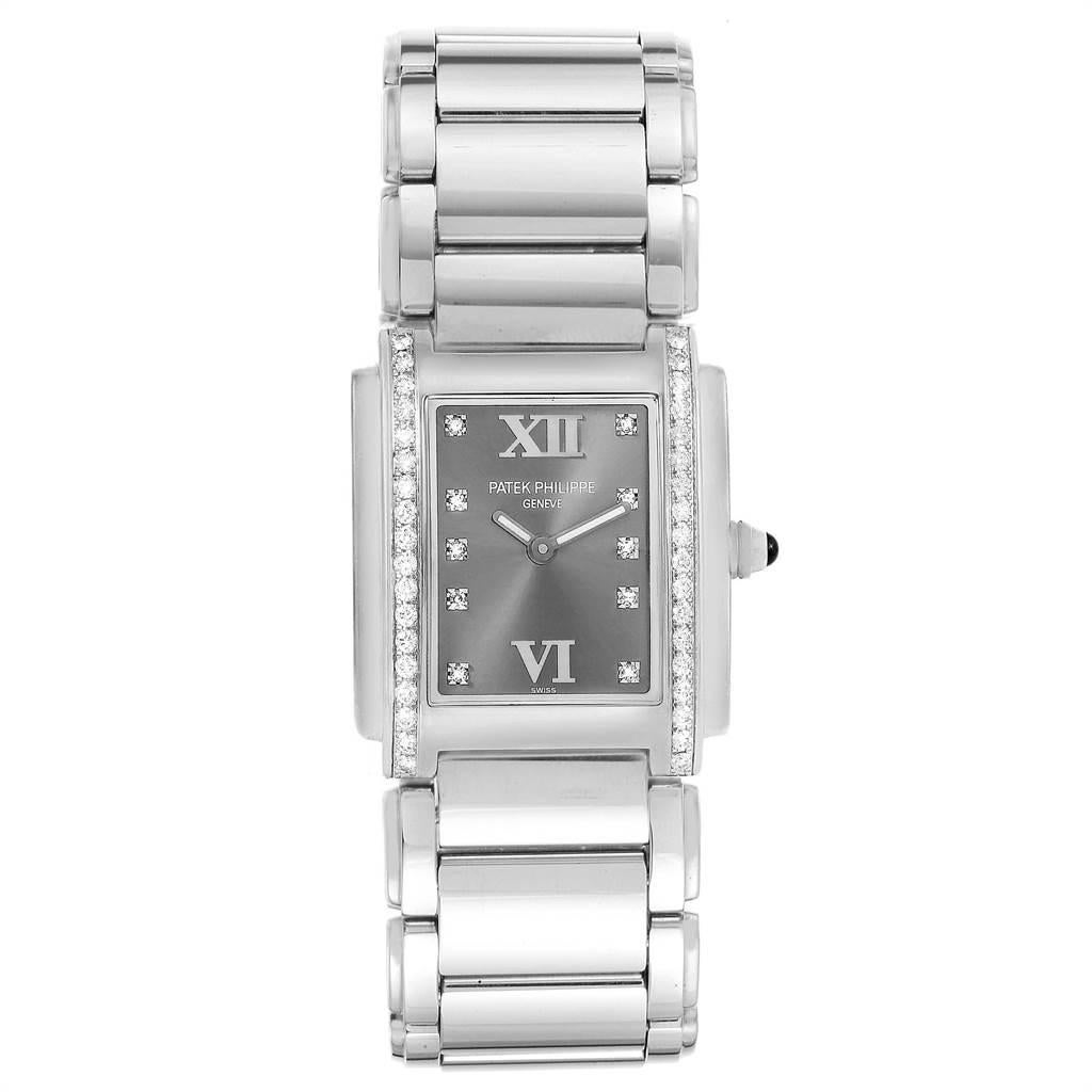 Brilliant Cut Patek Philippe Twenty-4 Grey Diamond Dial Steel Ladies Watch 4910