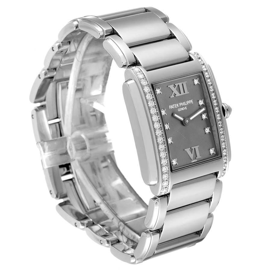 Patek Philippe Twenty-4 Grey Diamond Dial Steel Ladies Watch 4910 In Excellent Condition In Atlanta, GA