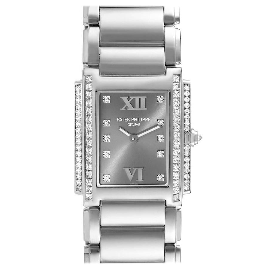 Patek Philippe Twenty-4 Gris Esfera Diamante Oro Blanco Reloj Señora 4910