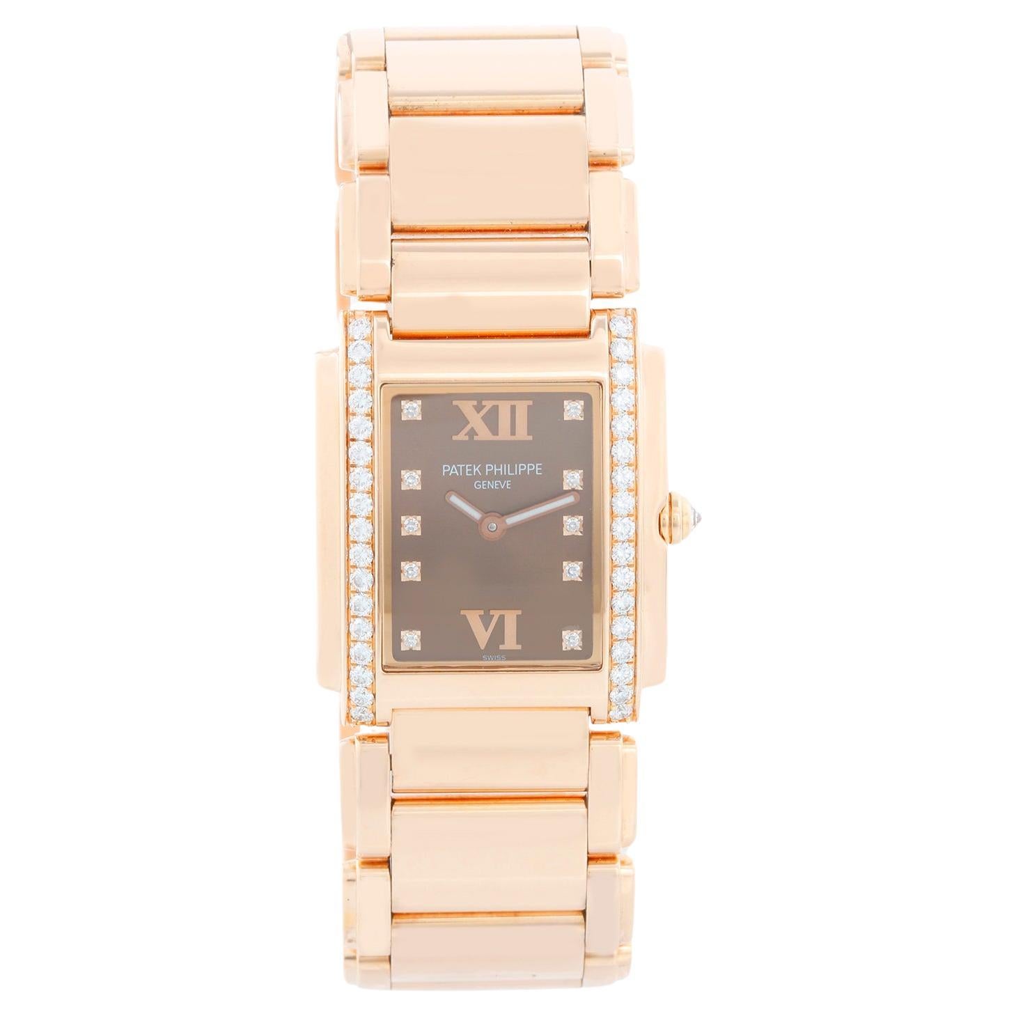 Patek Philippe Twenty-4 Ladies 18k Rose Gold & Diamond Watch 4910/11R For Sale