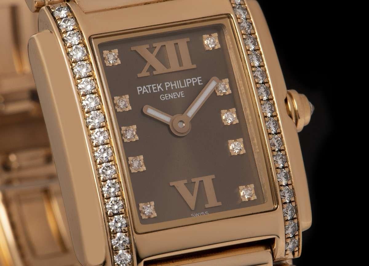 Patek Philippe Twenty-4 Ladies Rose Gold Brown Dial 4908/30R Automatic Watch In Excellent Condition In London, GB