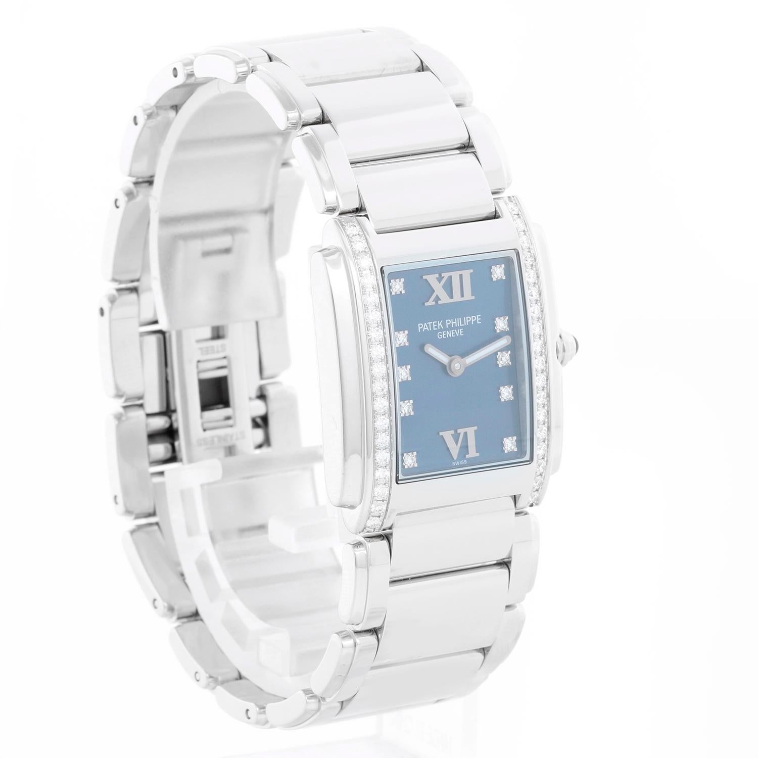 Patek Philippe Twenty-4 Ladies Steel & Diamond Watch 4910/10A In Excellent Condition For Sale In Dallas, TX