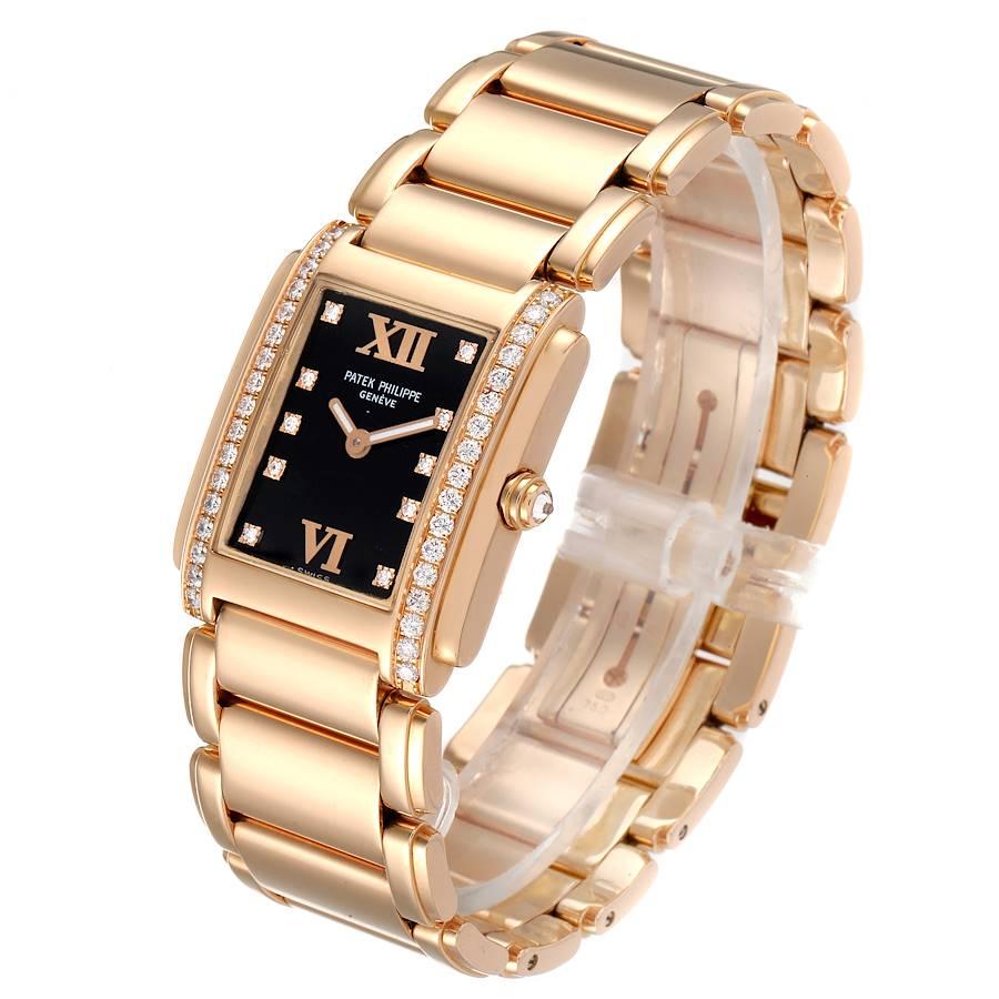 Patek Philippe Uhr Twenty-4 Roségold Schwarzes Zifferblatt Diamant 4910 Box Papiere Damen im Angebot