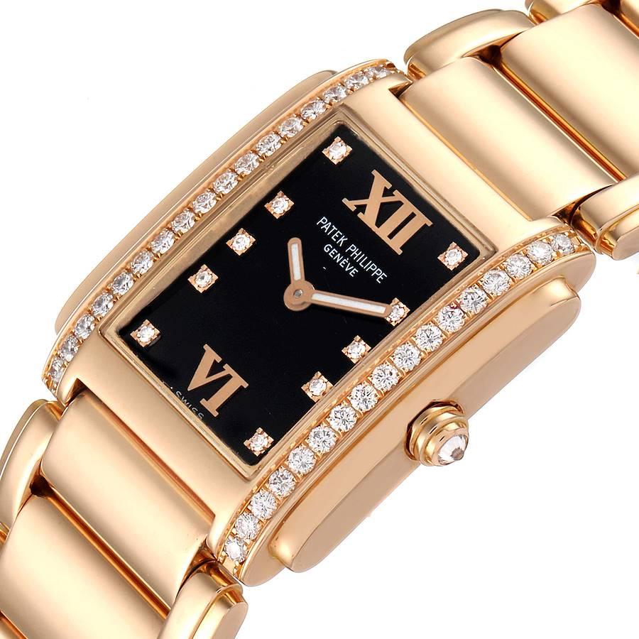 Patek Philippe Uhr Twenty-4 Roségold Schwarzes Zifferblatt Diamant 4910 Box Papiere im Angebot 1