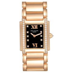 Patek Philippe Uhr Twenty-4 Roségold Schwarzes Zifferblatt Diamant 4910 Box Papiere