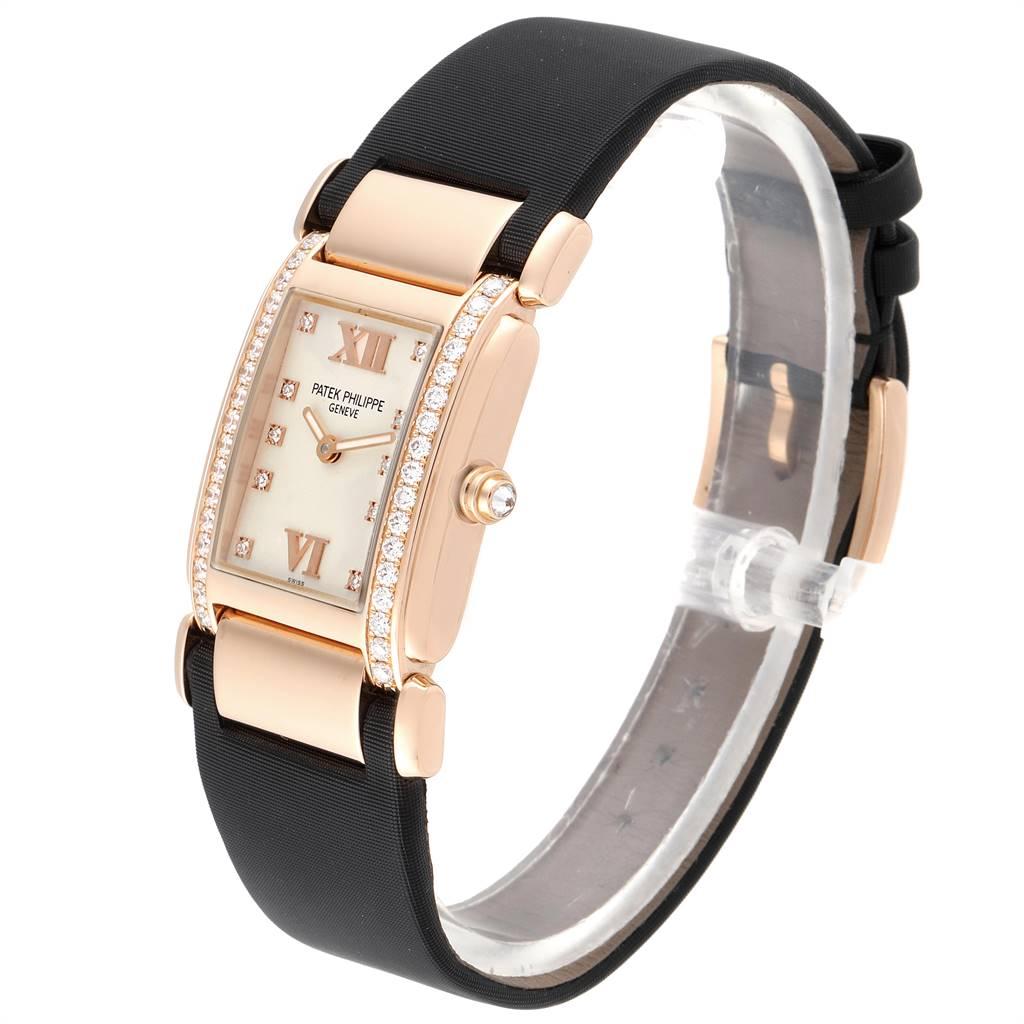 Women's Patek Philippe Twenty-4 Rose Gold Black Strap Diamond Ladies Watch 4920R