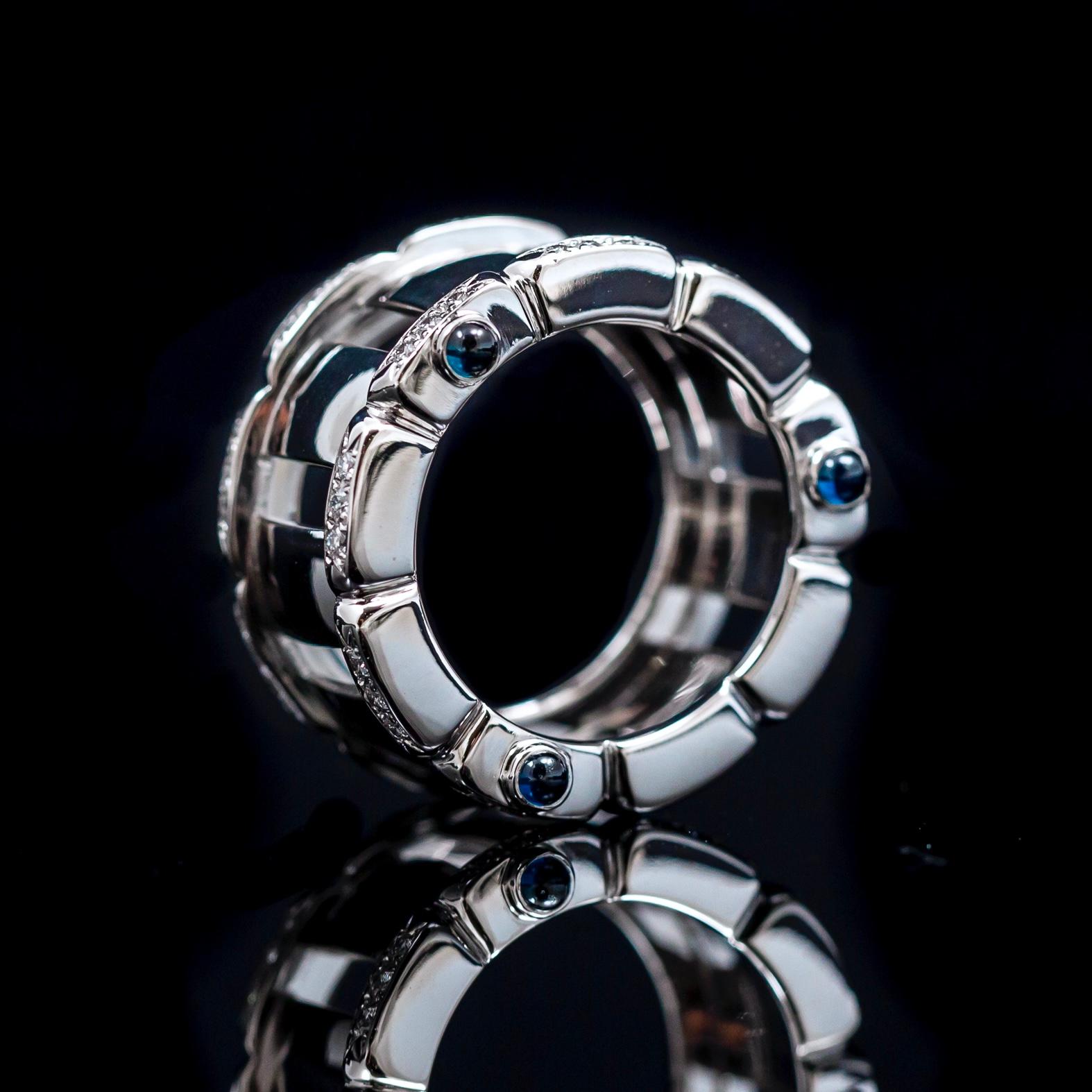 Contemporary Patek Philippe Twenty-4 Sapphire Diamond Cocktail Wide Ring 18k White Gold 2000s