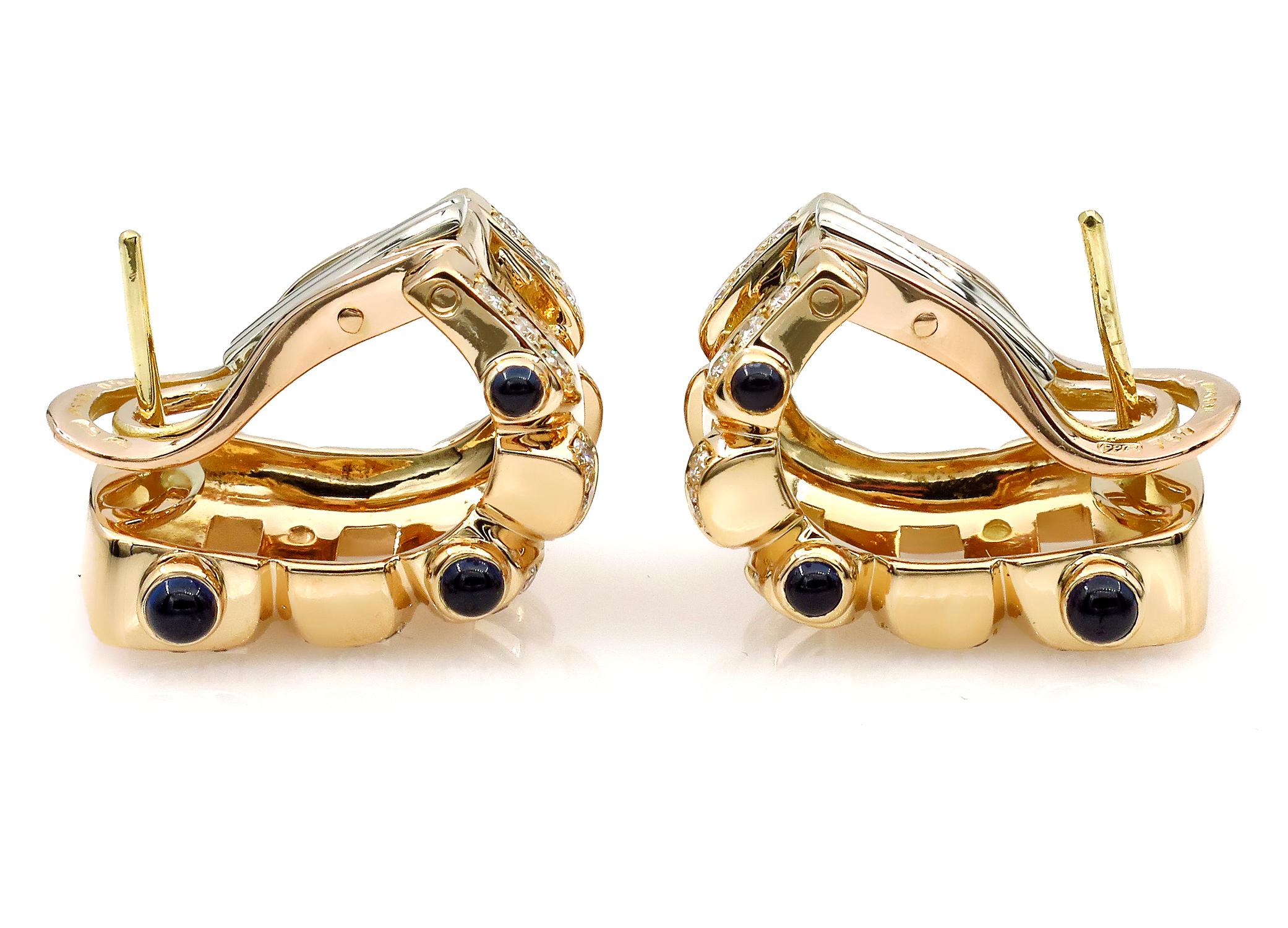 Patek Philippe Twenty-4 Sapphire Diamond Gold Ear Clips Oval Hoop Earrings In Good Condition In New York, NY