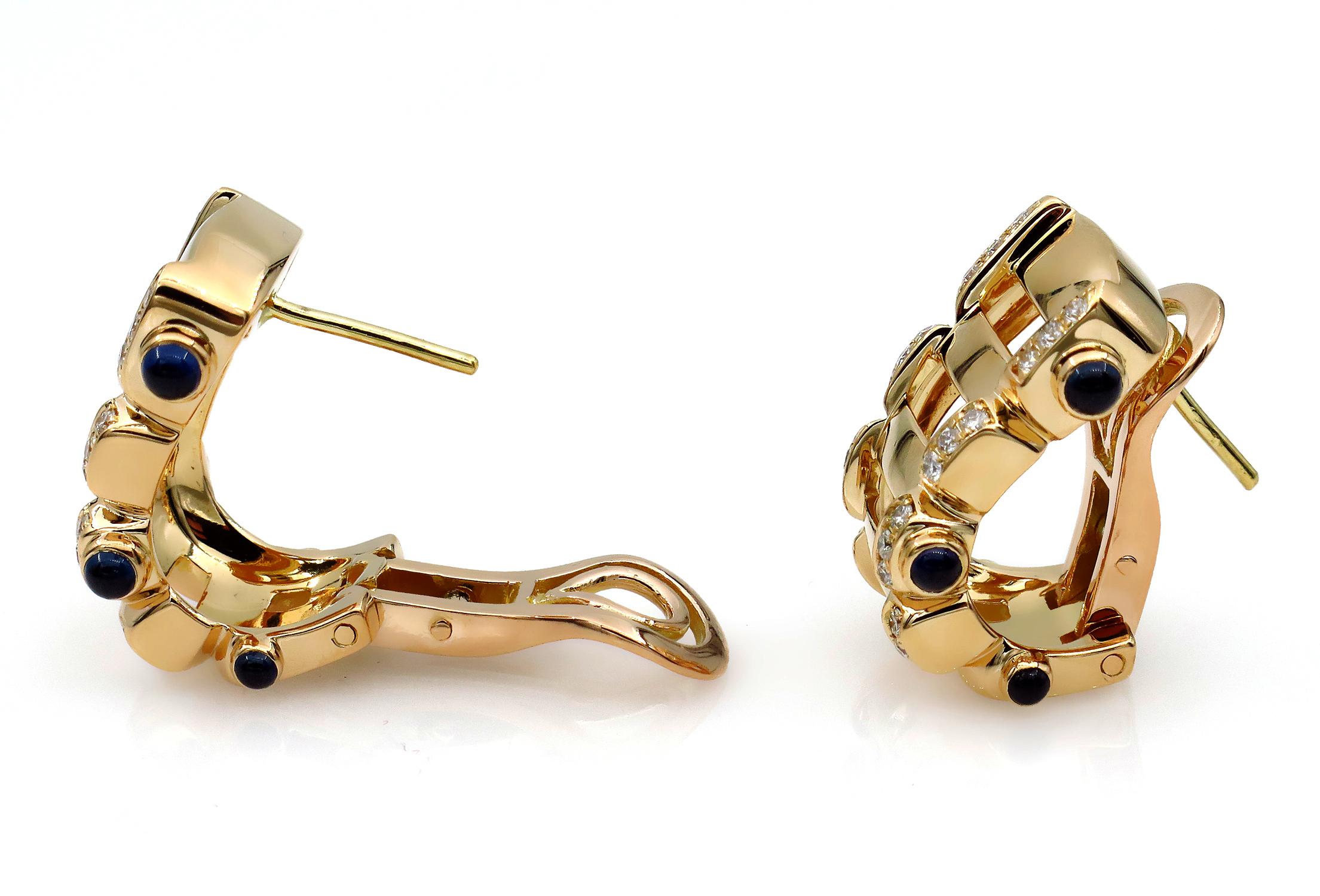 Patek Philippe Twenty-4 Sapphire Diamond Gold Ear Clips Oval Hoop Earrings 2