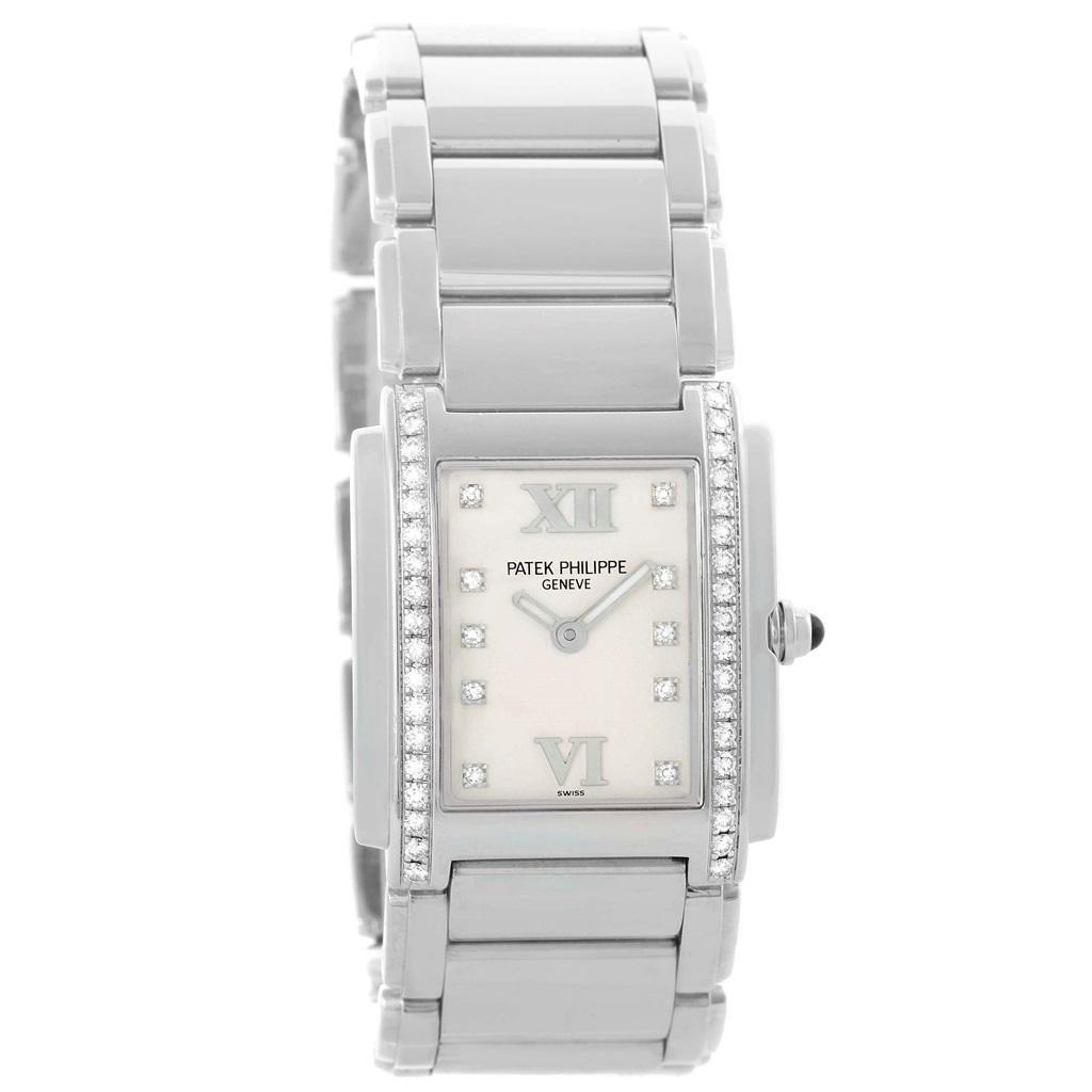 Women's Patek Philippe Twenty-4 Silver Diamond Dial Ladies Watch 4910 Box Papers