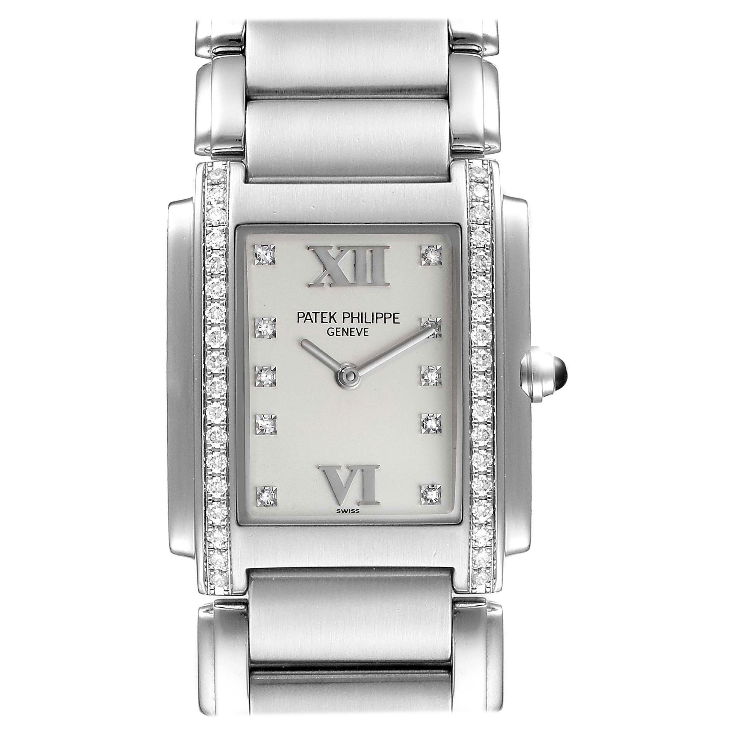 Patek Philippe Twenty-4 Stainless Steel Diamond Ladies Quartz Watch 4910 For Sale