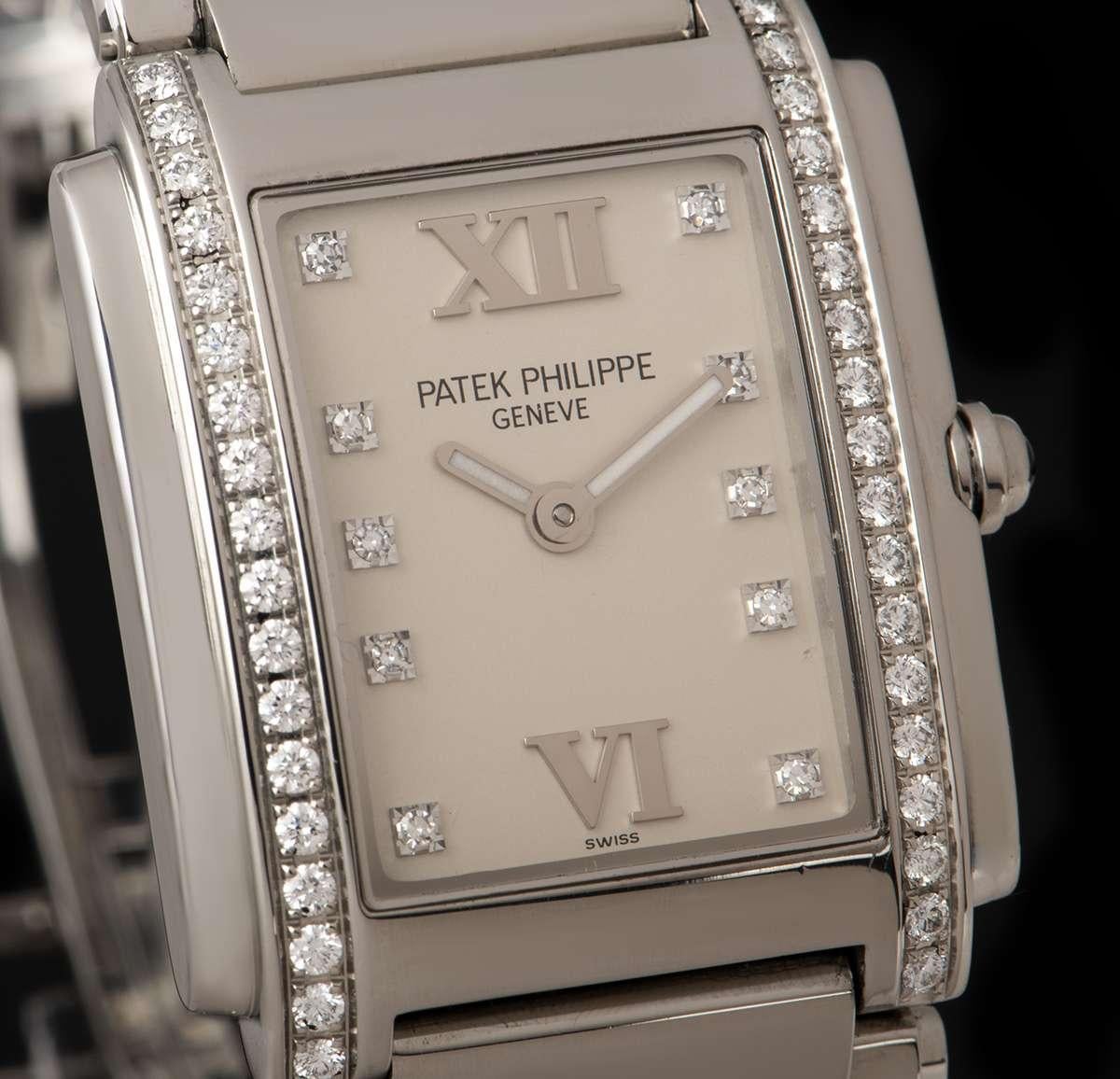 Patek Philippe Twenty-4 Steel Silver Diamond Dial 4910/10A-011 Quartz Wristwatch In Good Condition In London, GB
