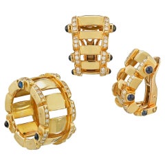 Vintage Patek Philippe Twenty-4 Yellow Gold Sapphires, Diamonds Ring And Earrings Set