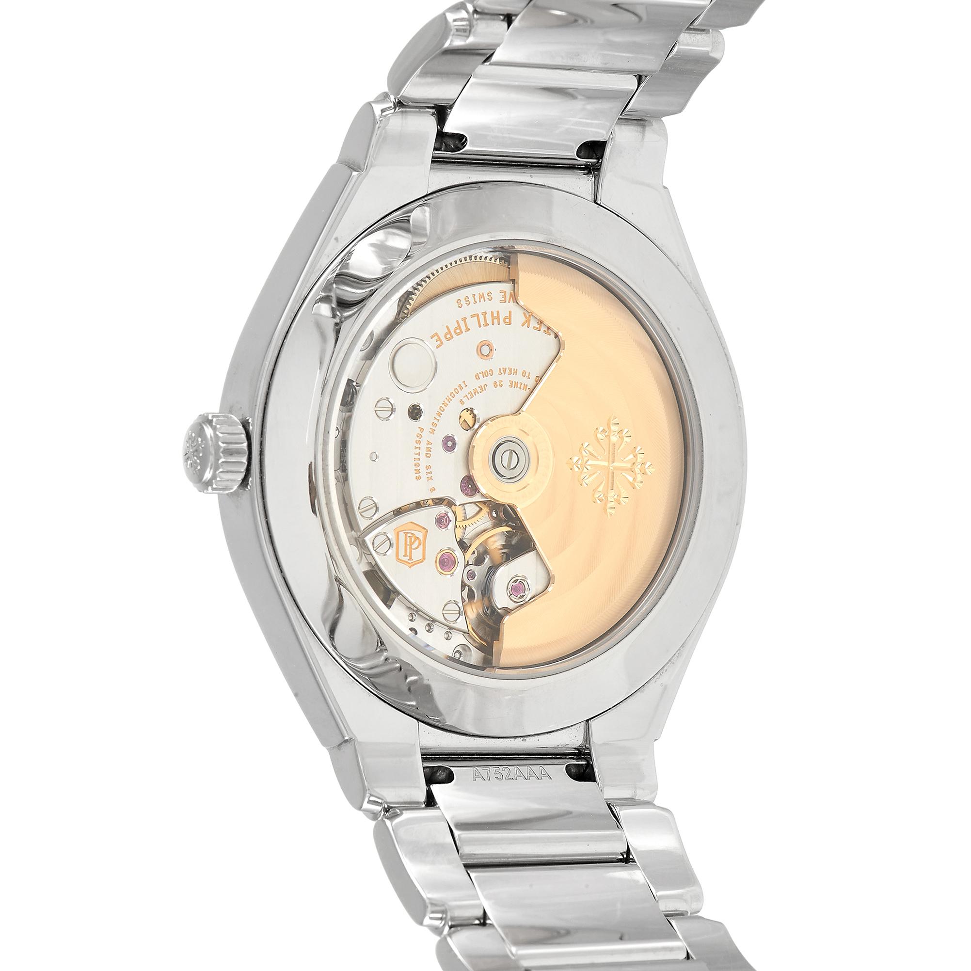 Patek Philippe Twenty~4 Automatik-Edelstahl-Uhr mit blauem Zifferblatt 7300/1200A-001 (Rundschliff)