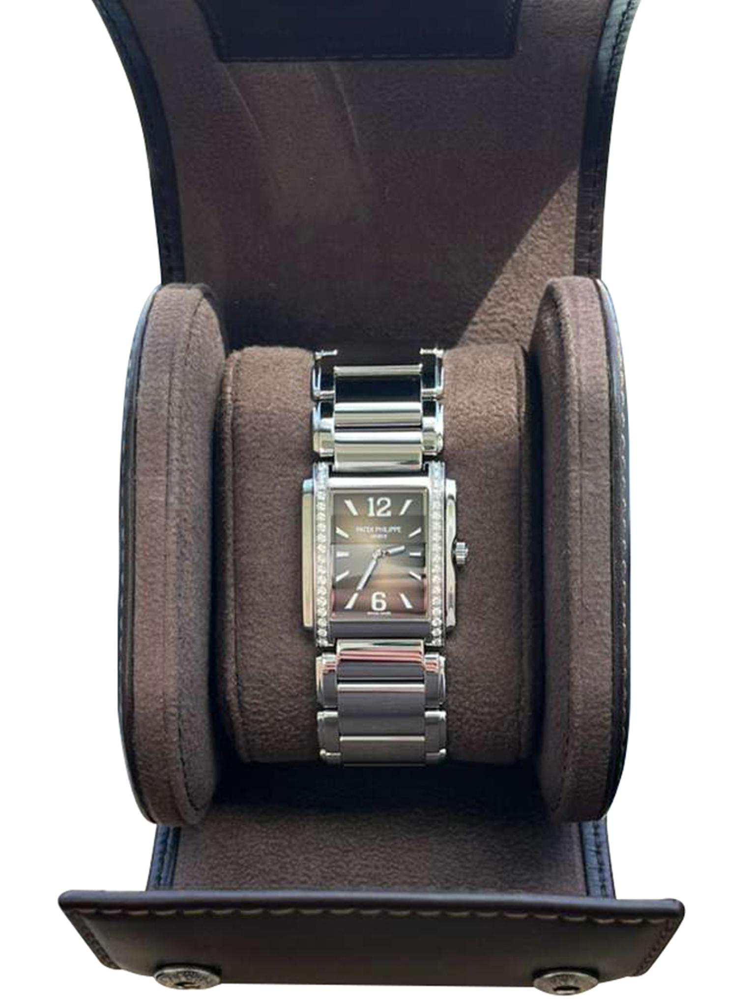 Patek Philippe Twenty~4 Quadrante grigio a raggiera Orologio da donna in acciaio con diamanti 4910/1200A in vendita 1
