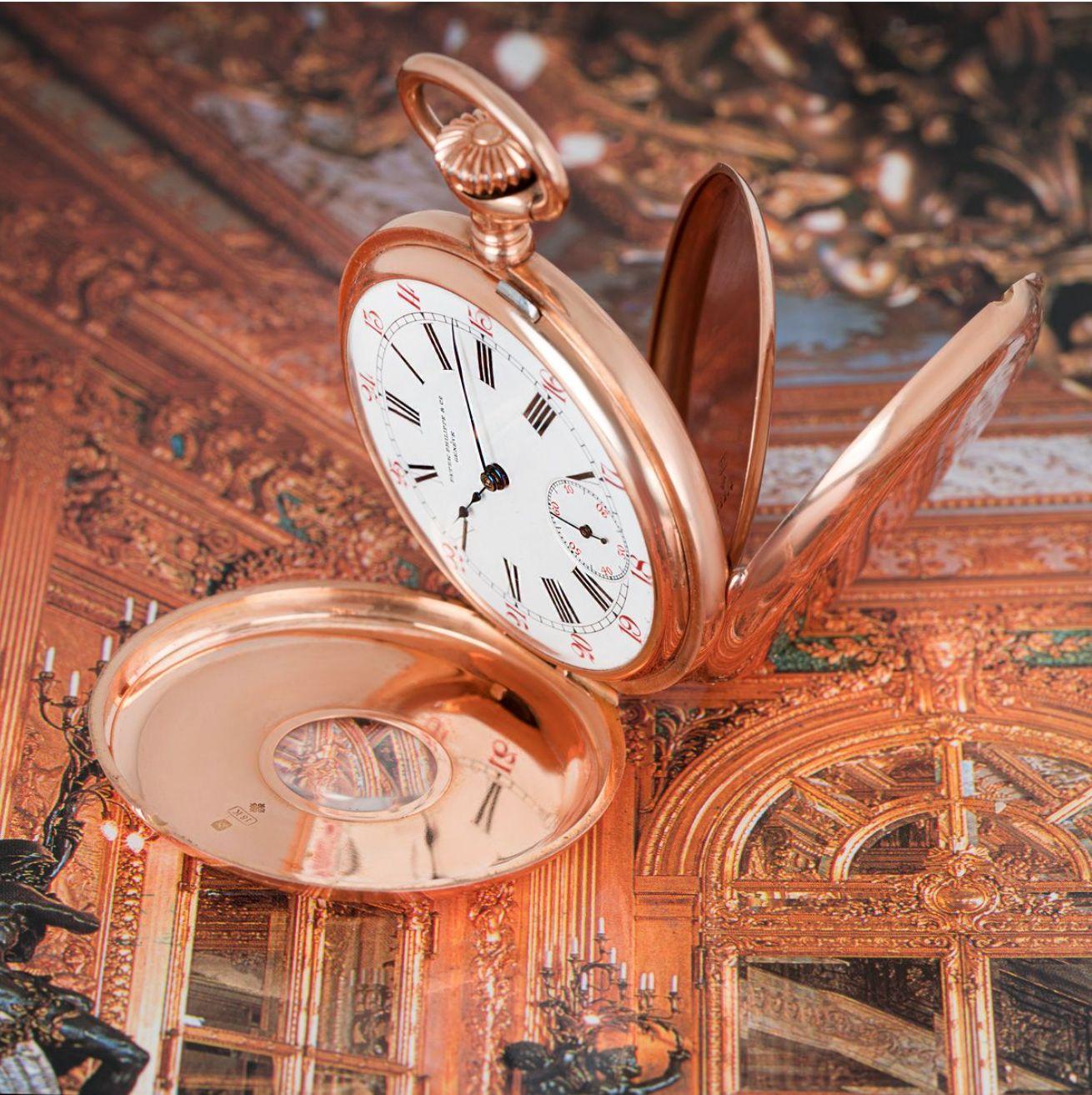 Patek Philippe Very Rare Rose Gold Early Half Hunter Keyless Lever Pocket, C1880 In Excellent Condition In London, GB