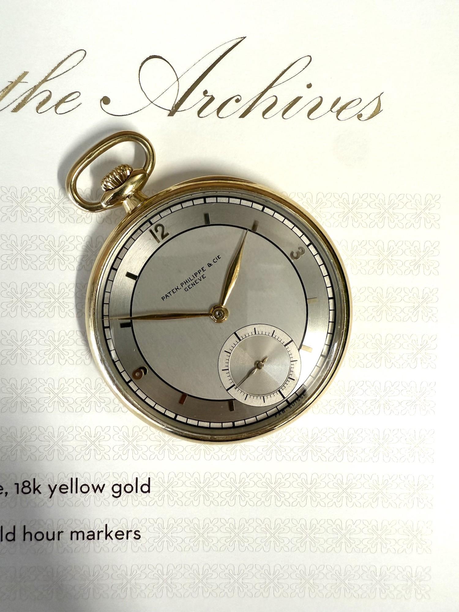A truly stunning and rare Patek Philippe pocket watch dating back to the 1930s. The watch is in amazing condition with the dial looking almost new. It is 18ct yellow gold and the only signs of wear are light scratches on the back of the case. These