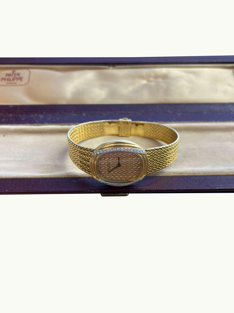Patek Philippe Vintage 18K Gelbgold Diamant Handaufzugsuhr Uhr 4288 im Angebot 5